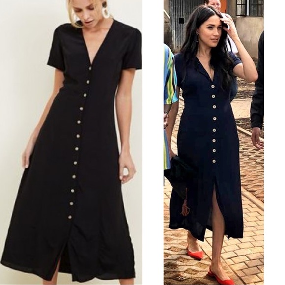 button front midi dress black